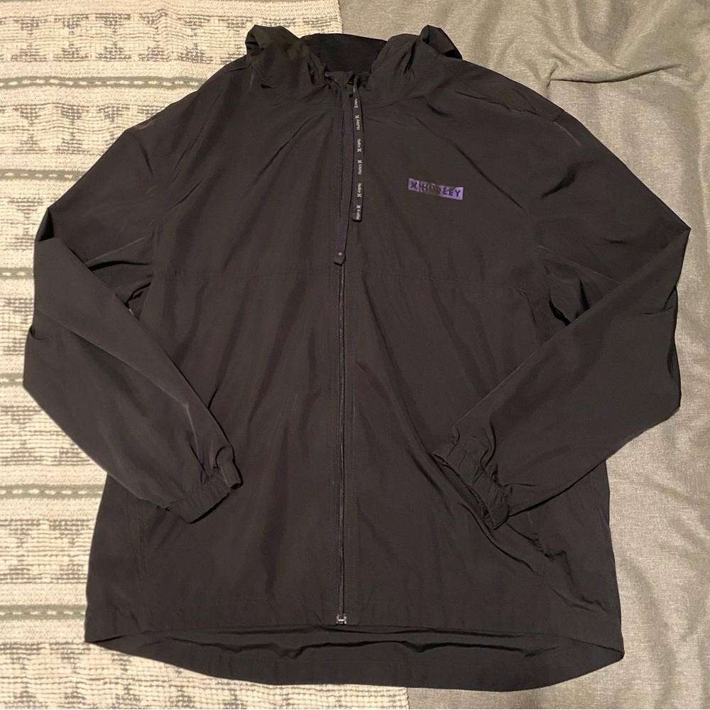 Hurley Black Windbreaker Jacket Large